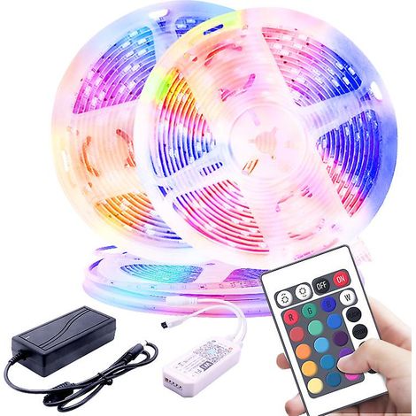 HOXILEELEO - Bande LED 5 m, LED RGB 5050 avec télécommande infrarouge 24 touches et alimentation, 1 rouleau de ruban LED à couleurs changeantes pour chambre, plafond. (1/5)