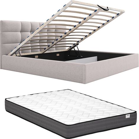 Letto con contenitore 200 x 200 cm Tessuto Beige + Materasso  - ELIAVA di PASCAL MORABITO