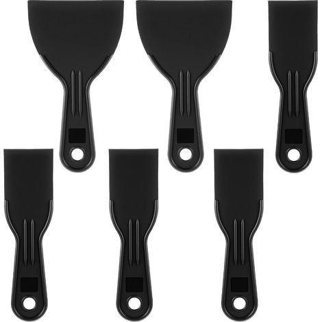 Lot de 6 couteaux à mastic en plastique Grattoir flexible 5,1 cm 10,2 cm Noir Accessoire pour enduire, réparer les murs, coller le plâtre, appliquer de la boue
