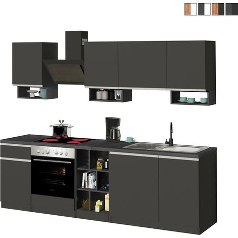 Modulare Einbauküche 256cm modernes Design Domina - Schwarz - Grau