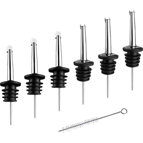 Set di 6 versatori per alcol in acciaio inossidabile, beccuccio conico con tappi antipolvere e spazzola per la pulizia, versatore per olio d'oliva per liquori, vino, bevande, cocktail, sciroppo, aceto (1/4)