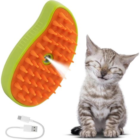 Brosse vapeur pour chat, peigne de toilettage à la vapeur avec spray antistatique pour chats et chiens, peigne démêlant doux pour poils emmêlés et morts, ergonomique pour animaux de compagnie (1/4)
