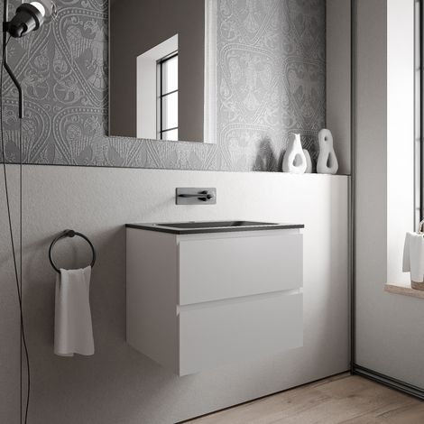 Mobiletto AVA 60 cm con lavabo in mineralguss CREAM - colore selezionabile	bianco opaco, Nero opaco senza preforatura