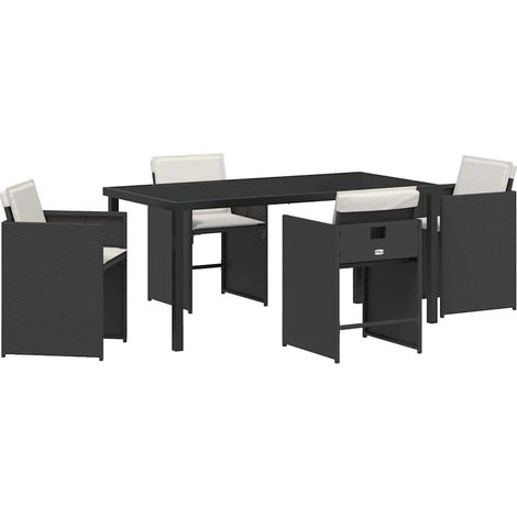 Conjunto de Comedor de Jardín 5 pcs Negro ratán sintético vidaXL