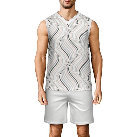 Men's Basketball Set, Adult Basketball Jersey, Sleeveless V-Neck Sports Outfit, Tank Top and Shorts for Fitness, Match, Training (1/5)