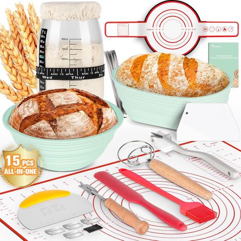 Ensemble de 15 paniers banneton pour pain artisanal, levain, fermentation naturelle et pâtisserie maison.-AquaForge (1/5)