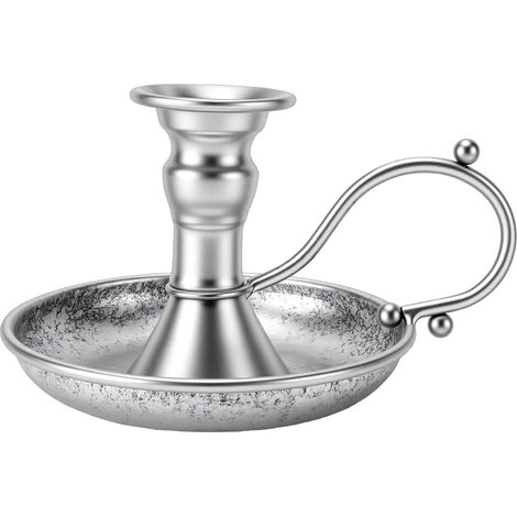 Bougeoirs coniques portatifs avec poignée et bac d'égouttage, chandelier vintage en fer argenté vieilli, centres de table décoratifs pour tables à manger, mariages (1/5)