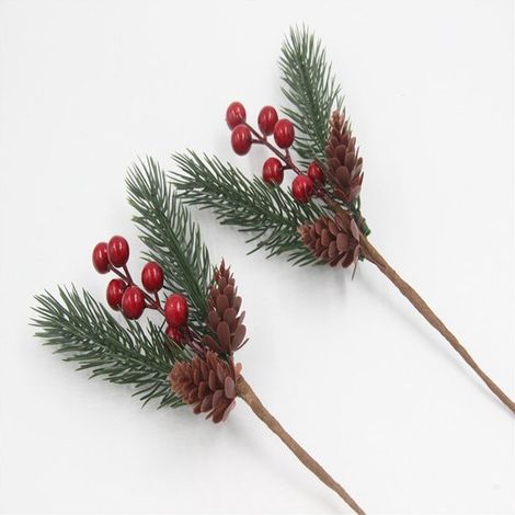 Decorazioni - 10 decorazioni natalizie fatte a mano - Rami artificiali permanenti - Decorazioni con bacche rosse (1/2)