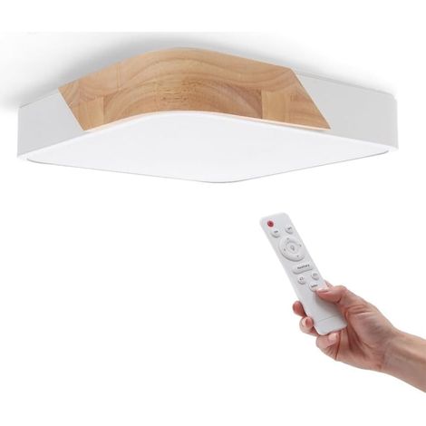 Plafonnier LED Carré 24W - 1 Unité - Blanc et Bois - Réglable 2700K-6500K - Salon Cuisine Salle de Bain - 2400LM (1/5)