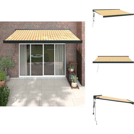 Auvent rétractable jaune et blanc 3x2,5 m tissu et aluminium - Store Véranda - Auvent Extensible - Parasol Mural - Protection Solaire Extérieure - Abri Terrasse (1/5)