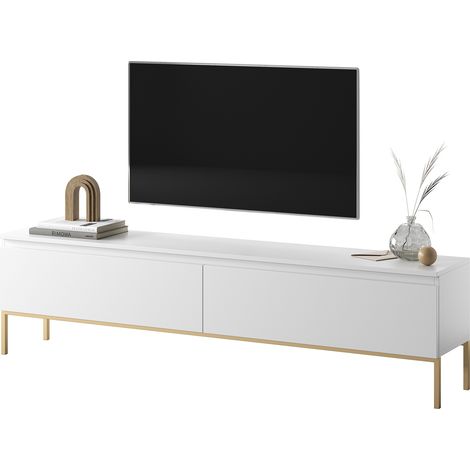 Selsey Armoire TV Bemmi 175 cm blanc avec pieds dorés (1/5)