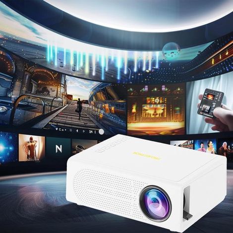 Proyector de pared portátil，miniproyector para dormitorio con control remoto (LED)，proyector para teléfono 1080P HD，blanco) (1/3)