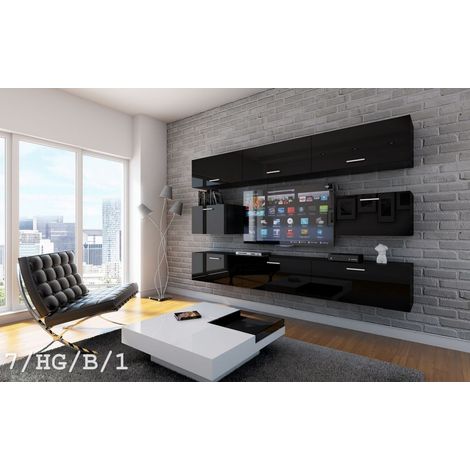 Ensemble meuble TV CONCEPT 7-7-HG-B-1 noir brillant 249 cm (1/2)