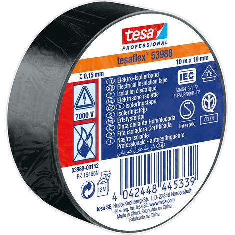 Ruban d'isolation électrique Tesa SPVC ELECTRICAL en PVC Noir 10m x 19mm x 0.15mm ( Prix pour 1 )