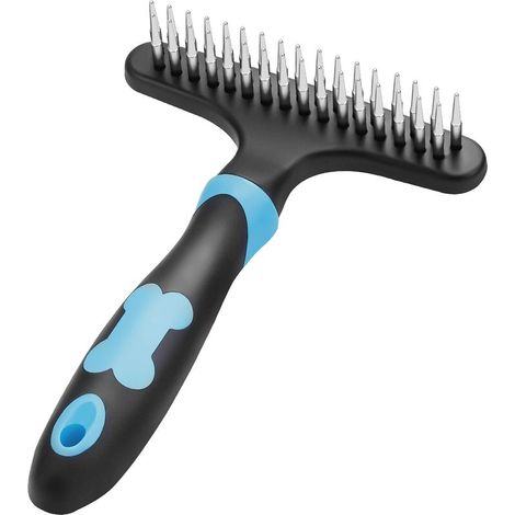 Brosse à râteau pour sous-poil de chien pour brosse à poils courts ou longs peigne d'épilation peigne de toilettage pour animaux de compagnie double rangée de broches en acier (1/5)