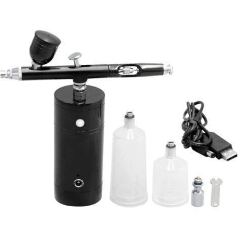 KKmoon Usb Rechargeable Airbrush Kit Pompe De Pulverisation Airbrush Compresseur A Double Action A Main Airbrush Gun Tattoo Peinture Hydratante Maquillage Fx, Noir, Ensoleillé (1/5)