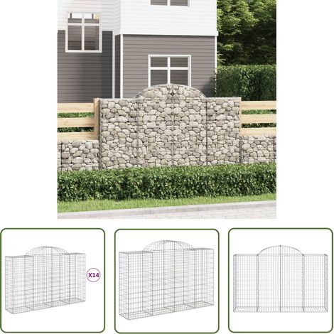 The Living Store Gabionen mit Hochbogen 14Stk. 200x50x120/140cm Verzinktes Eisen - Gabionen - Gartendeko - Gartenzubehör - Zaun - Sichtschutz (1/5)
