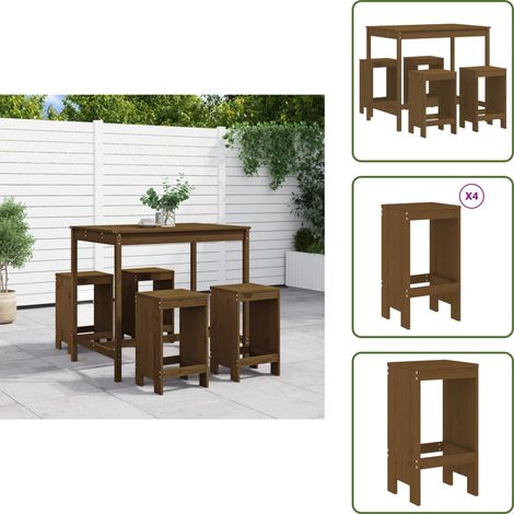 The Living Store 5-tlg. Gartenbar-Set Honigbraun Massivholz Kiefer - Gartentisch - Barhocker - Gartenmöbel - Outdoor Möbel - Holzmöbel