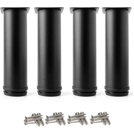 AIDUCHO 4 patas ajustables negras, 150 mm de altura, patas reforzadas para armarios, mesas y muebles, acero inoxidable, altura ajustable de 0 a 15 mm, incluye tornillos de acero inoxidable. (1/4)