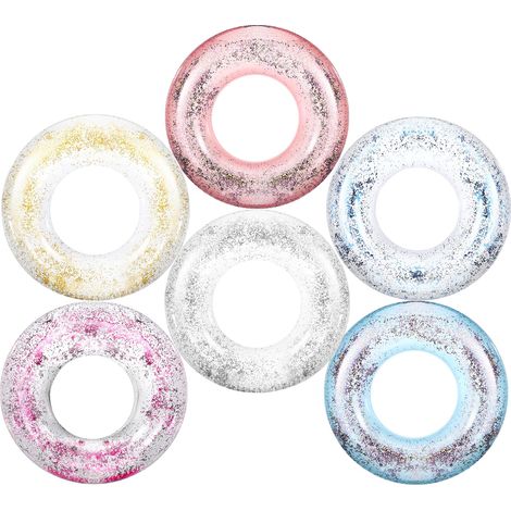 Lot de 4 bouées gonflables transparentes à paillettes, anneaux de piscine de 89 cm pour adultes, jouets aquatiques pour une fête d'été à la plage (1/5)