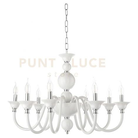 LAMPADARIO TEBE 8 LUCI BIANCO E CROMO ATTACCO E14 D.87CM