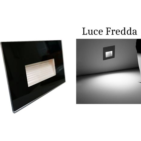 Segnapasso led 4w luce fredda rettangolare nero cornice vetro faretto interno
