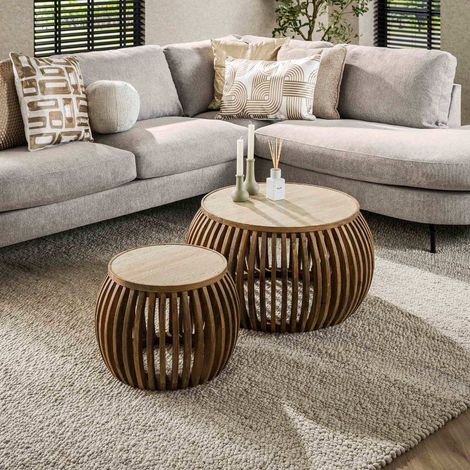 Table basse ronde en bois et céramique VONO (lot de 2) (1/4)
