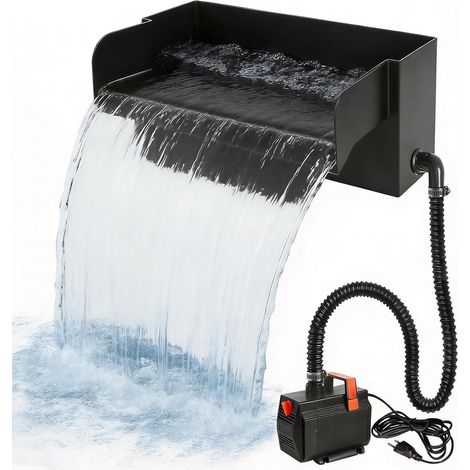 Fontaine cascade de bassin en acier inoxydable de 20 cm avec filtre de bassin, 30 W, 2000 l/h, pour bassin de jardin, piscine, étang extérieur (1/5)