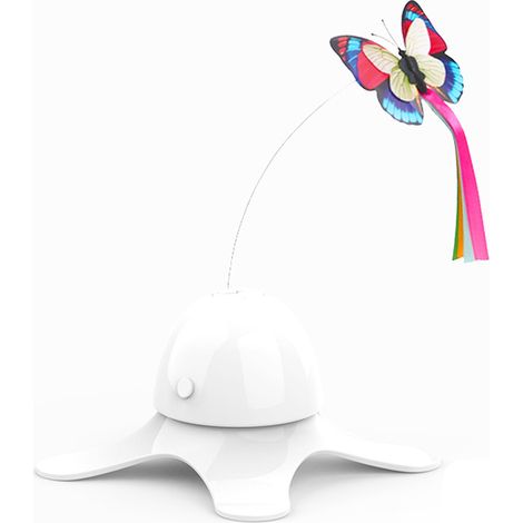 Jouet pour chat Papillon électrique Rotatif Jouet pour chaton Interactif Teaser Jouet pour chat Drôle Blanc