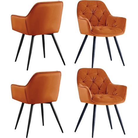 Ainpecca Dining Chairs 4pcs Velvet Kitchen Chairs Padded Seat with Backrest and Armrest Office chair(4pcs ORANGE) (1/5)