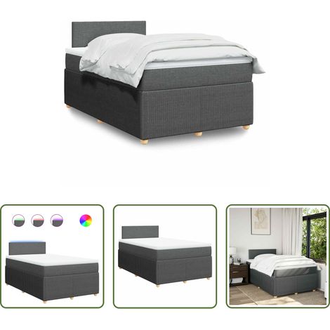 vidaXL Surmatelas - Sommier à lattes de lit avec matelas gris foncé 120x190cm tissu (1/5)