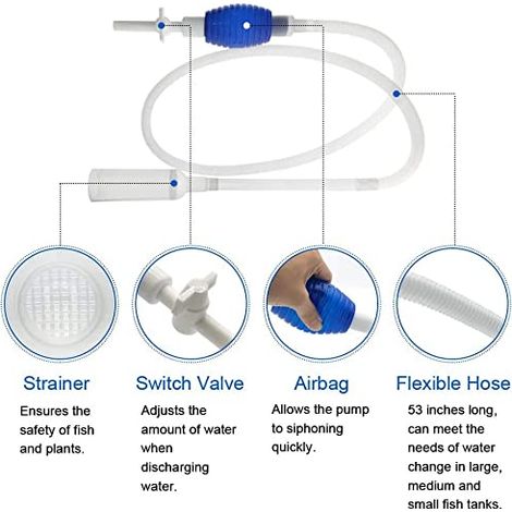 Kit de nettoyage pour aquarium 5 en 1, siphon changeur d'eau manuel avec pompe, accessoires multifonctions pour maintenance et entretien du bac