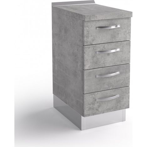 Bloc de base commode cuisine 40x60x84 cm en bois gris ciment avec quatre tiroirs - Massa (1/3)