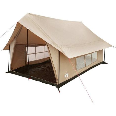 Tente cabine beige, 340 x 246 x 210 cm, mélange polyester-coton.