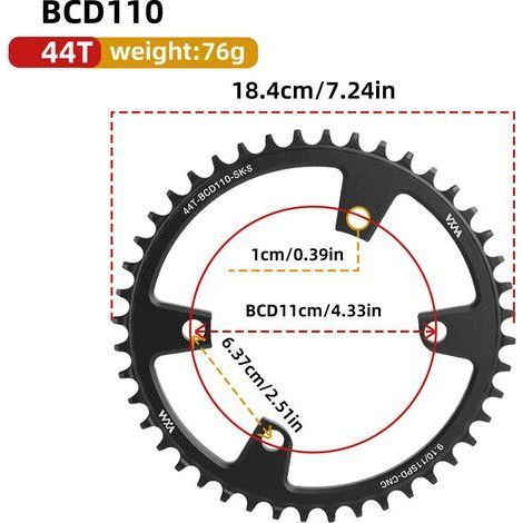 44T Universal-Kettenblatt mit 4 Löchern und Klauen für Fahrräder, Singlespeed, 110 mm Lochkreis, positive und negative Zähne, 36T, 38T, 40T, 4250T, 58T (1/5)