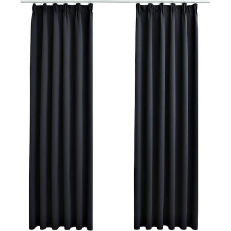 Rideaux occultants, avec crochets, 2 pièces, noirs, 140 x 175 cm (1/5)