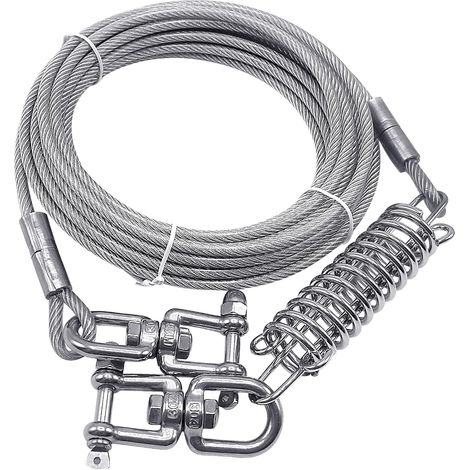 Cavo di ancoraggio per cani, catena per cani da esterno da 20 piedi con chiusura girevole a 360° e molla ammortizzante, cavo di collegamento per cani resistente per esterni, cortile, campeggio, per ca (1/5)