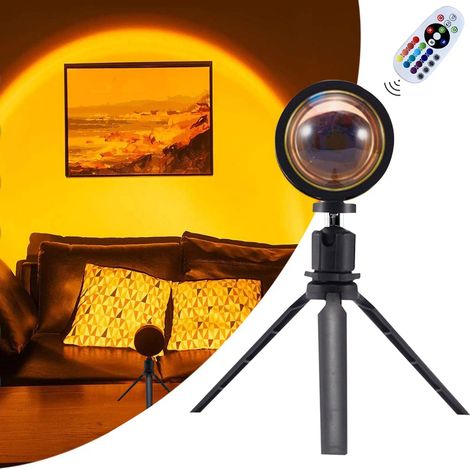 Projecteur de coucher de soleil LED arc-en-ciel, lampe USB, projecteur de coucher de soleil, lumière LED romantique avec 16 couleurs, veilleuse moderne sur pied pour la photographie, la maison, les fê