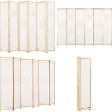 Vidaxl – Paravent 6 panneaux crème 240 x 170 cm – Tissu coton 60% et polyester 40% – Cloison de chambre – Séparation de pièce
