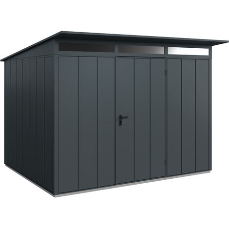 Hörmann Metall-Gerätehaus Berry Modern mit Pultdach Typ 3, 313 x 283 cm, anthrazitgrau, 8,9 m², 1-flüglige Tür (1/5)