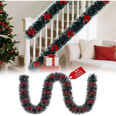 Guirlande de Noël - 8m 32 Nœuds Rouges Foncé - Pour Escalier, Cheminée et Décoration Intérieur/Extérieur (1/5)