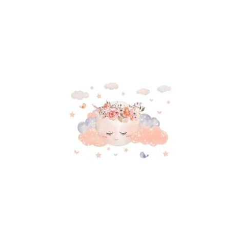 Wandtattoos für Mädchenzimmer, 60 x 30 cm, Rosa Wandtattoos fürs Babyzimmer, Wolken- und Mondmotiv, Sterne und Blumen, Wanddekorationsgeschenk - Crezuo