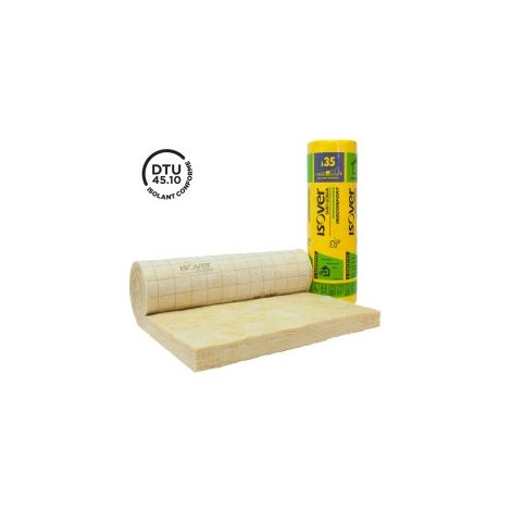 Panneau d'isolation ISOVER ISOCONFORT 35 – Épaisseur 60mm – Longueur 1,2m – Largeur 10m – R1,7 – Rouleau de 12 m²