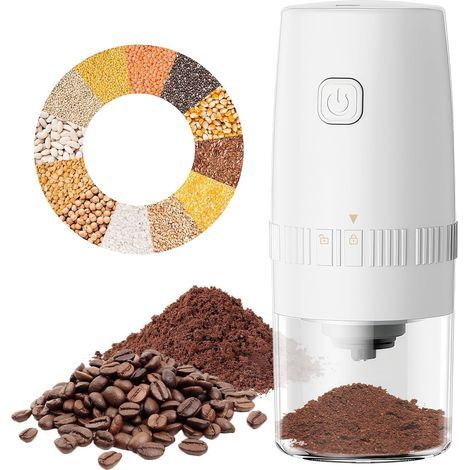 Moulin à café électrique – Moulin à poivre et sel portable avec grossièreté réglable, moulin à grains de café automatique rechargeable par USB pour cuisine, barbecue, restaurant (blanc) (1/5)