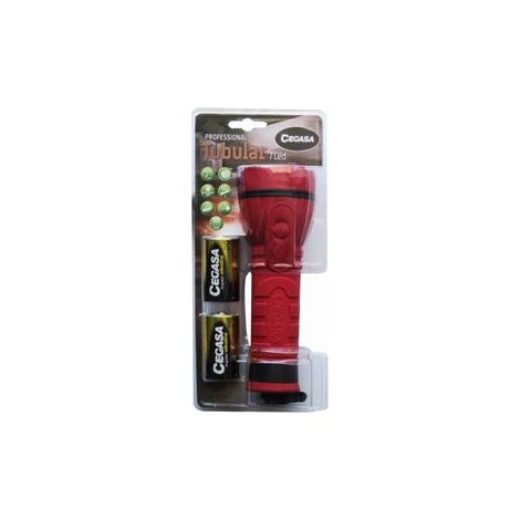 Cegasa torche professionnelle de 7 led - corps de caoutchouc antidérapant - résistant aux chocs et à l'humidité - fonctionne avec 2 piles lr20 (incluses) (1/2)