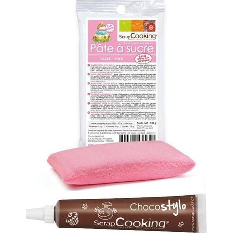 Stylo chocolat + Pâte à sucre rose 100 g