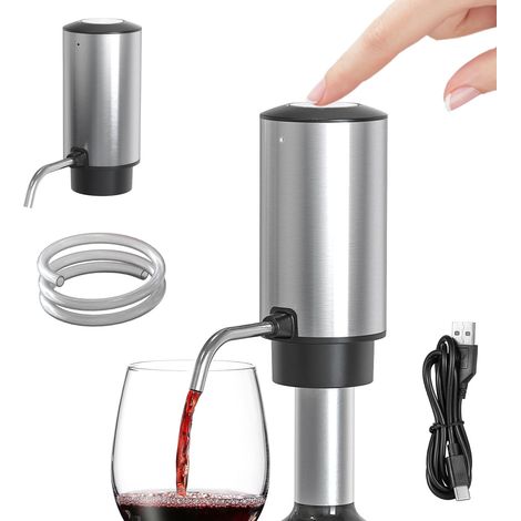 Aérateur de vin électrique: acier inoxydable bec verseur de vin électrique avec câble USB et tuyau en silicone, distributeur de vin rechargeable intelligent cadeaux pour les amateurs de vin (1/5)