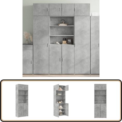 vidaXL Armoire de rangement gris béton 80x42,5x225cm bois d'ingénierie (1/5)