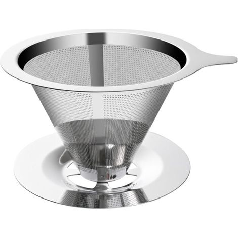 1 filtre à café en acier inoxydable, filtre à café réutilisable pour infusion d'une seule tasse, passoire à café (14,5 x 10,5 x 9 cm) (1/4)