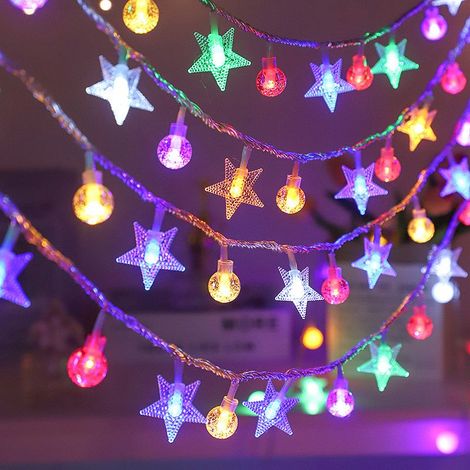 1 guirlande lumineuse décorative à LED, 3 m, 20 lumières, motif boule de cristal et étoile, alimentation USB, pour intérieur (1/3)